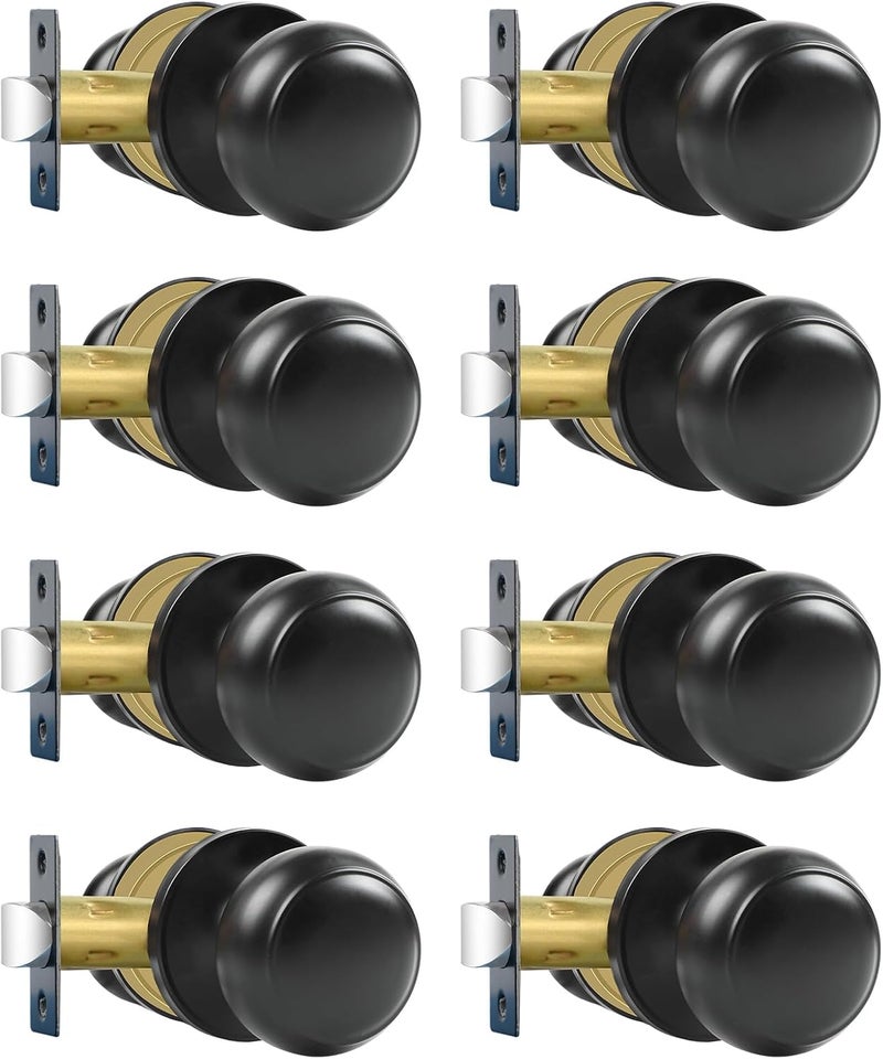RAZCC Passage Door Knobs, 8 Pack Matte Black Door Knobs, for Hallway & Closet Non-Locking Interior Round Door Handles Keyless Reversible for Left Right Handed Doors - Image 1